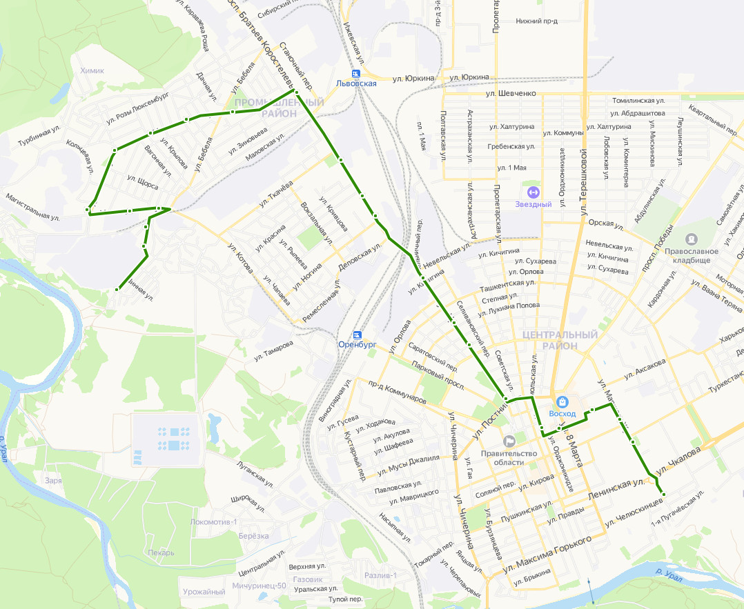 Оренбург схема маршрута остановок